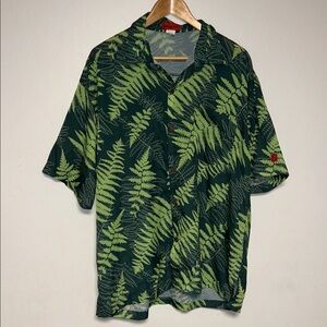 Homegrown Fern-Print Short Sleeve Aloha Shirt L Mens Green